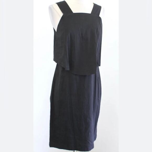 NWT Theory Womens Landale Black Linen Blend Layered Sheath Dress S 8 Sleeveless - Picture 8 of 16